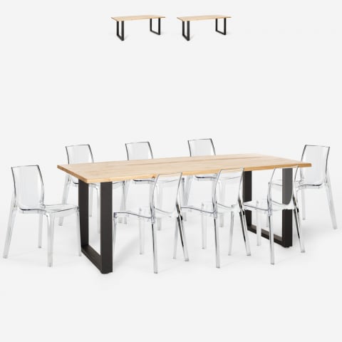 Set 8 sedie design trasparente tavolo da pranzo 220x80cm industriale Virgil Promozione