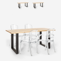 Set tavolo da pranzo 160x80cm legno metallo 4 sedie trasparenti Jaipur M Stock