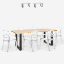 Set tavolo 200x80cm gambe in ferro 6 sedie trasparenti design Jaipur XL Saldi