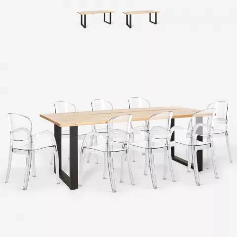 Set 8 sedie trasparenti design tavolo da pranzo 220x80cm Jaipur XXL Promozione