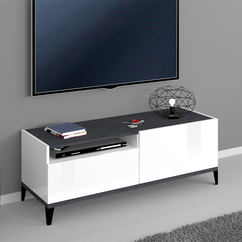Gerald Mobile porta TV soggiorno 120x40 cm vano cassetto bianco lucido  ardesia