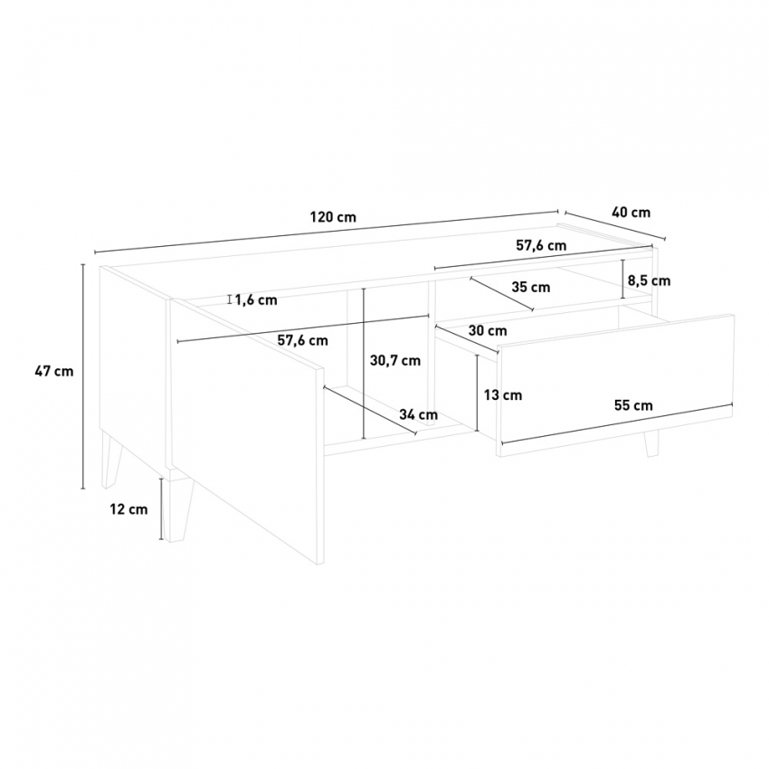 Gerald Wood Mobile porta TV moderno vano cassetto 120x40 cm bianco lucido  legno