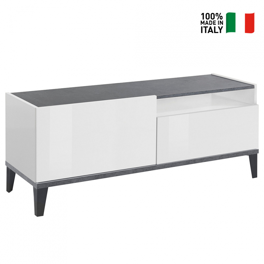 Mobile porta TV, a due vani e due cassetti, cm 120 x 40 x 47, colore Bianco  e Nero