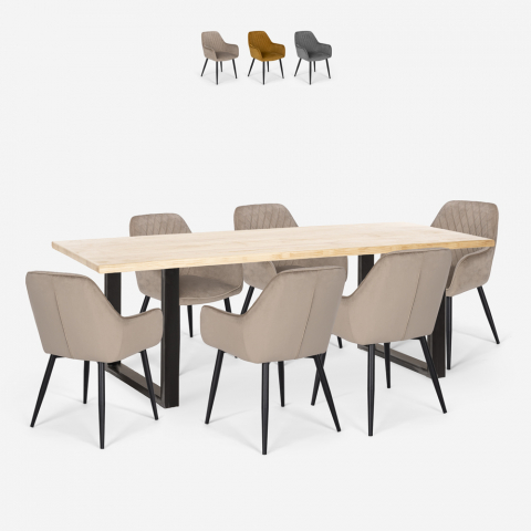 Set 6 sedie velluto tavolo 200x80cm design industriale Samsara XL2