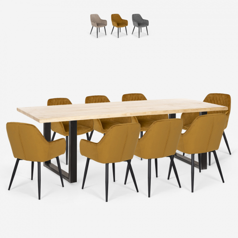 Set 8 poltroncine velluto design tavolo da pranzo 220x80cm Samsara XXL2
