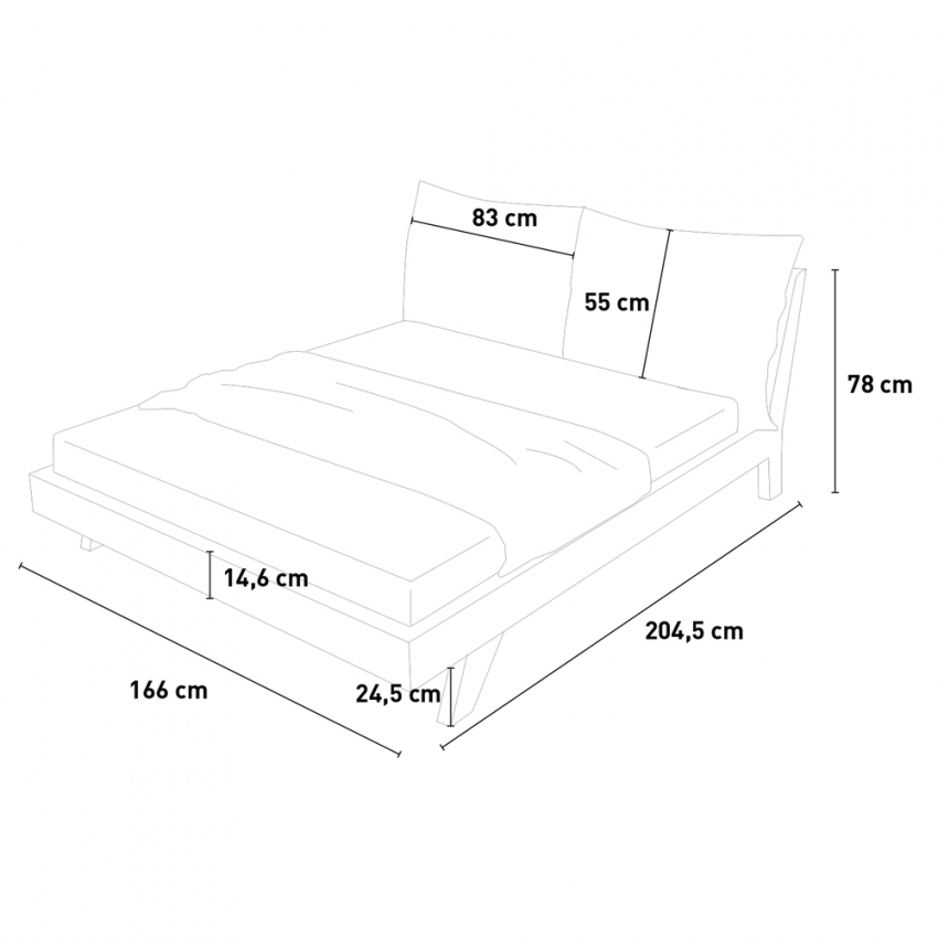 Letto matrimoniale design moderno 160x190cm con doghe e cuscini Rust