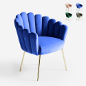 Sedia poltrona a conchiglia design moderno velluto gambe dorate Calicis 