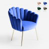 Sedia poltrona a conchiglia design moderno velluto gambe dorate Calicis 