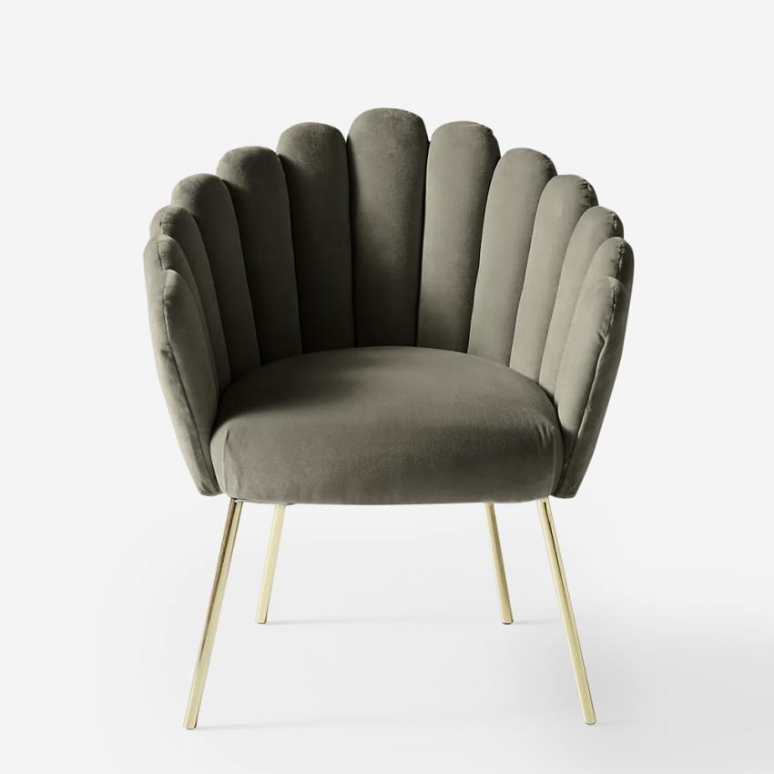 Calicis sedia poltrona a conchiglia design moderno velluto gambe dorate