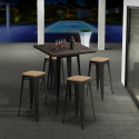 set bar 4 sgabelli legno industriale tavolino alto 60x60cm bent black Offerta
