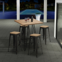 set bar cucina 4 sgabelli legno tavolino alto industriale 60x60cm oudin Offerta