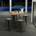 set bar cucina 4 sgabelli Lix legno tavolino alto industriale 60x60cm oudin Offerta