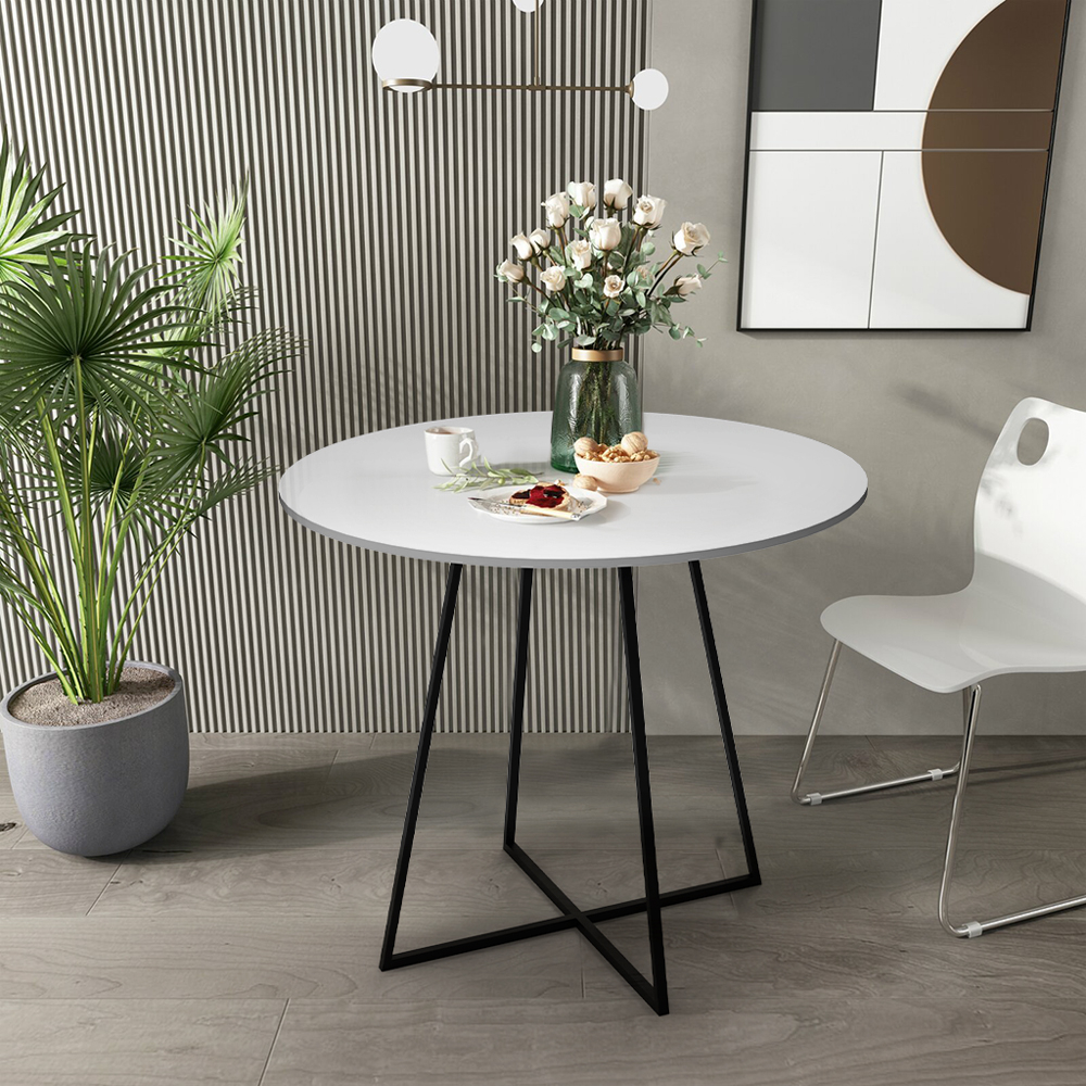 Tavolo da pranzo rotondo 80cm bianco gambe metallo nero moderno Marmor