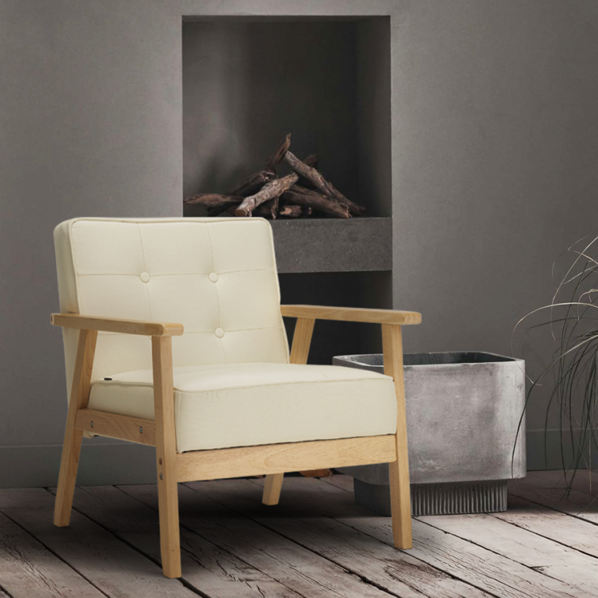 Poltrona sedia in legno design vintage retro scandinavo con braccioli Hage Offerta