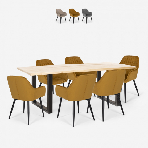 Set tavolo rettangolare 180x80cm design 6 poltroncine velluto Samsara L2