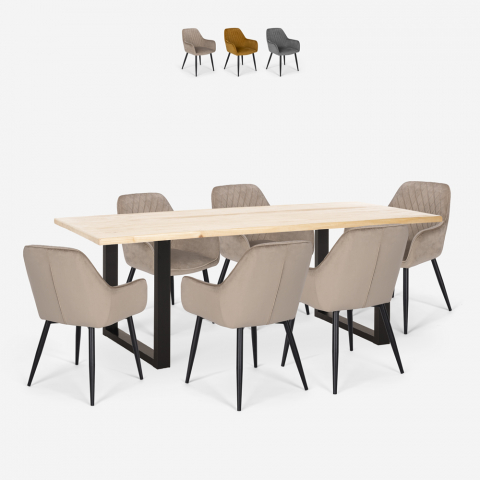 Set tavolo da pranzo 180x80cm 6 sedie velluto design moderno Samsara L1