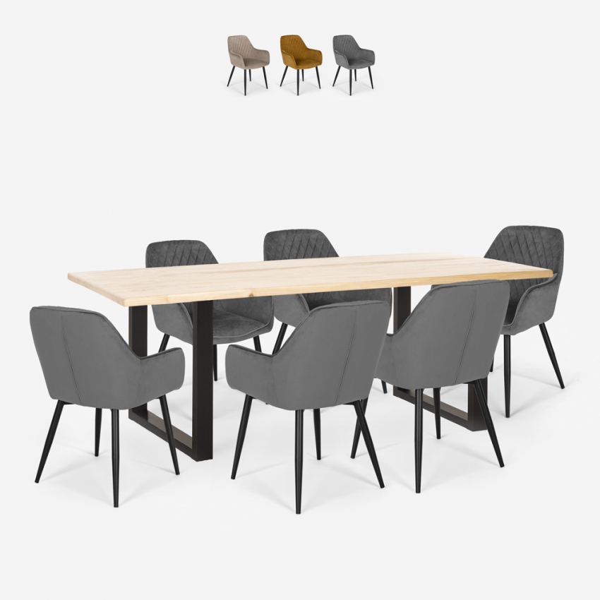 Set tavolo da pranzo 180x80cm 6 sedie velluto design moderno Samsara L1 Vendita