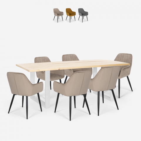 Set 6 sedie design moderno velluto tavolo da pranzo 180x80cm Samsara L3 Promozione