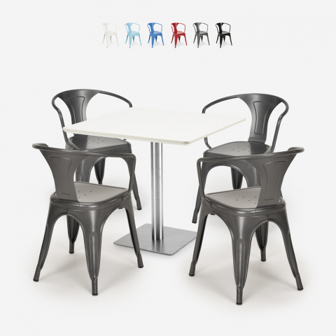 set tavolino bar cucina ristoranti horeca 90x90cm 4 sedie Lix heavy white Promozione