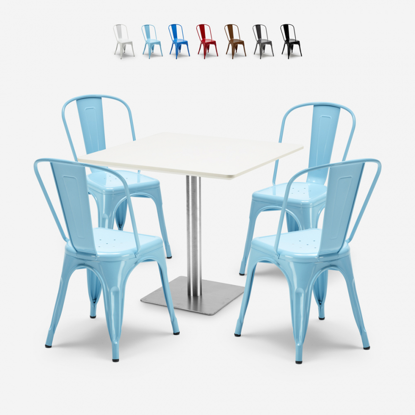 set 4 sedie bar ristoranti tavolino horeca 90x90cm bianco just white Vendita