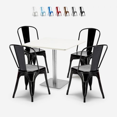 Set 4 sedie Tolix bar ristoranti tavolino Horeca 90x90cm bianco Just White Promozione