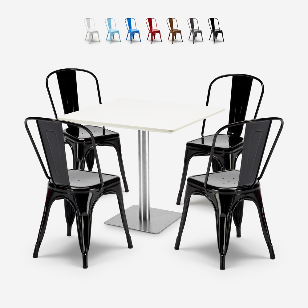 Set 4 sedie Tolix bar ristoranti tavolino Horeca 90x90cm bianco Just White