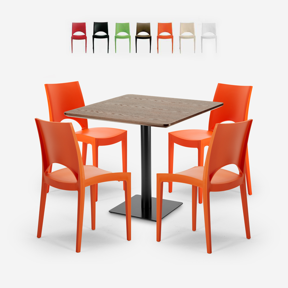 Set tavolino 90x90cm Horeca 4 sedie impilabile bar ristorante Prince