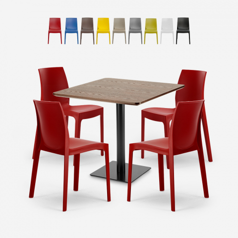 Set tavolino Horeca 90x90cm 4 sedie impilabile ristorante bar cucina Jasper Promozione