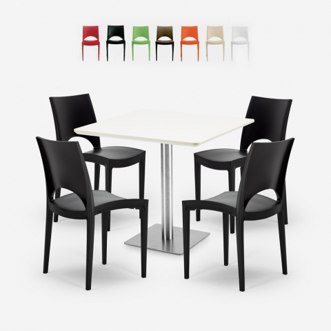 Set 4 sedie impilabile tavolino bianco 90x90cm bar Horeca Prince White
