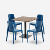 Set tavolino legno metallo Horeca 90x90cm 4 sedie impilabili bar ristorante Yanez Misure
