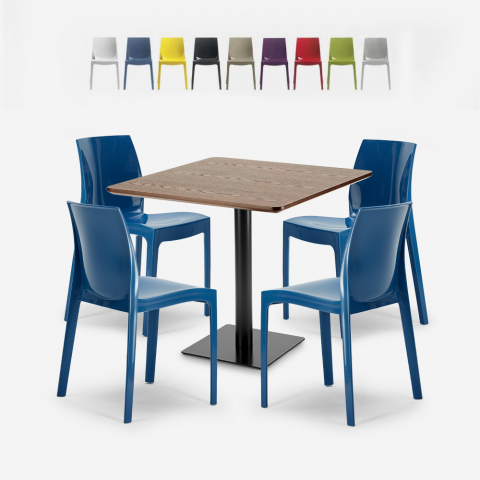Set tavolino legno metallo Horeca 90x90cm 4 sedie impilabili bar ristorante Yanez Promozione