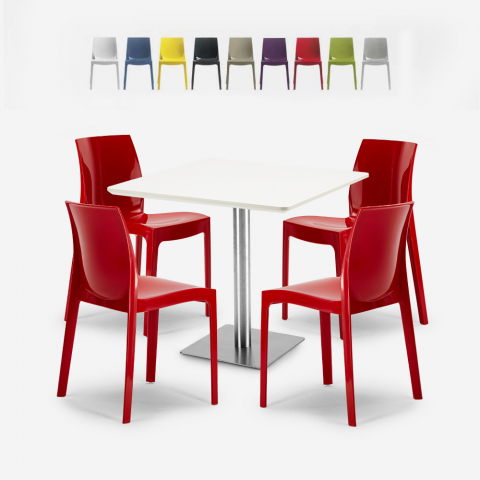 Set 4 sedie impilabili bar ristorante tavolino bianco 90x90cm Horeca Yanez White Promozione