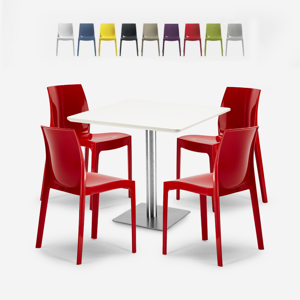 Set 4 sedie impilabili bar ristorante tavolino bianco 90x90cm Horeca Yanez White
