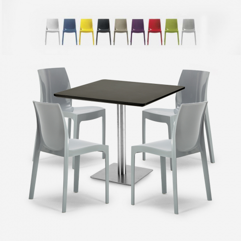 Set 4 sedie polipropilene impilabili tavolino Horeca nero 90x90cm Yanez Black Promozione