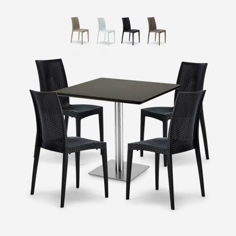 Set 4 sedie poly rattan bar ristorante tavolino nero Horeca 90x90cm Barrett Black Promozione