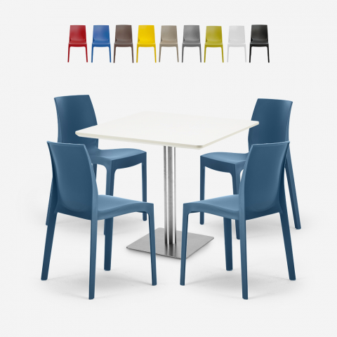 Set 4 sedie polipropilene bar ristorante tavolino bianco Horeca 90x90cm Jasper White Promozione