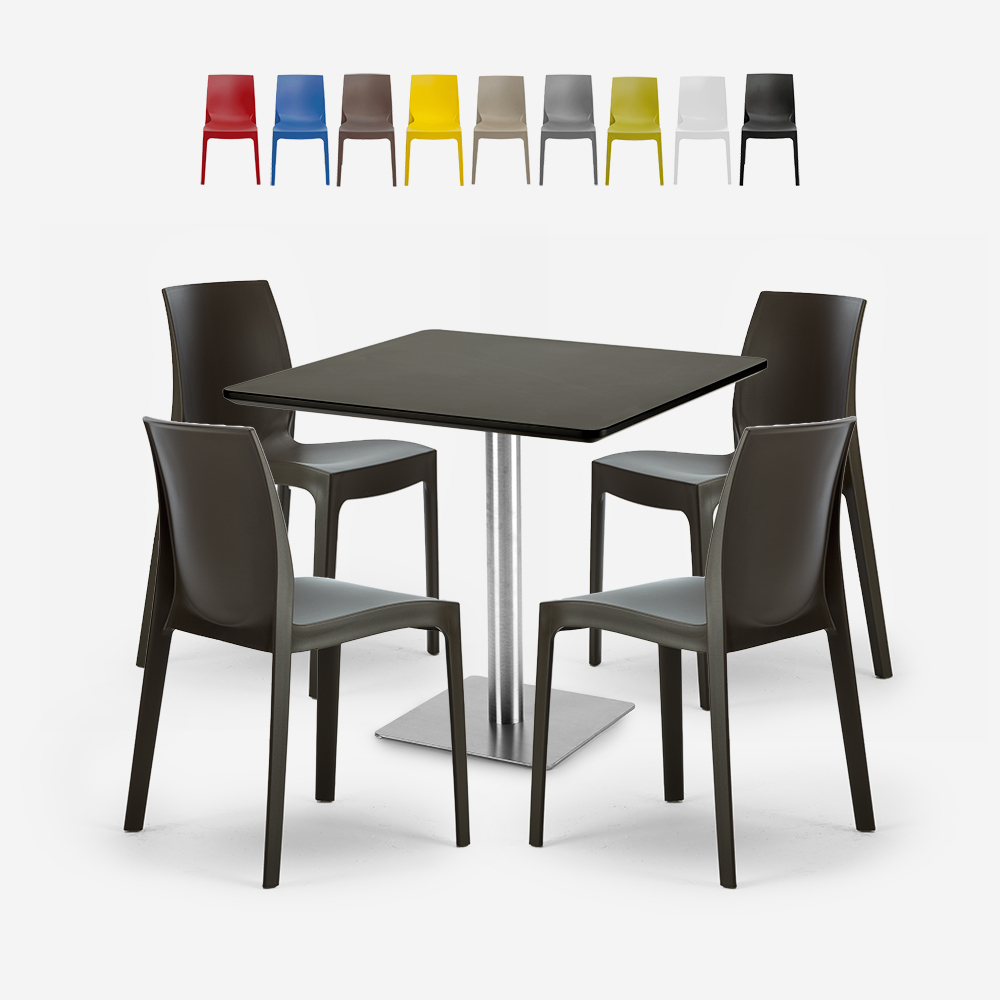 Set 4 sedie impilabili bar cucina tavolino Horeca nero 90x90cm Jasper Black