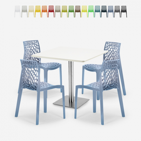 Set 4 sedie impilabili polipropilene tavolino bianco 90x90cm Horeca Dustin White