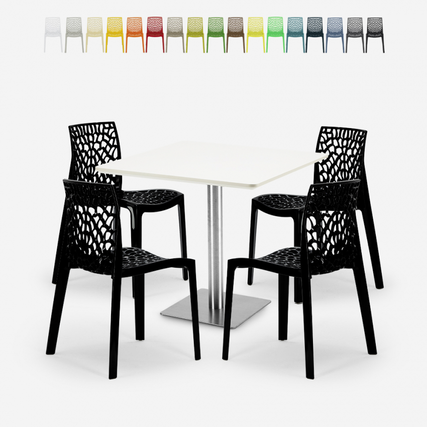 Set 4 sedie impilabili polipropilene tavolino bianco 90x90cm Horeca Dustin White Costo Set 4 sedie impilabili polipropilene tavolino bianco 90x90cm Horeca Dustin White Costo