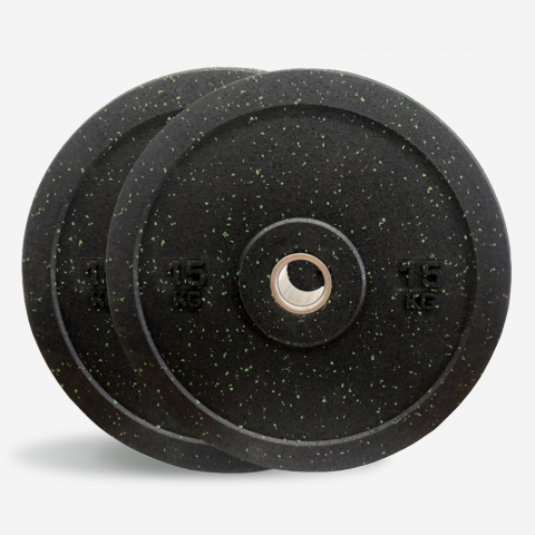 2 x 15 kg dischi gomma pesi cross training bilanciere olimpico Bumper HD Dot