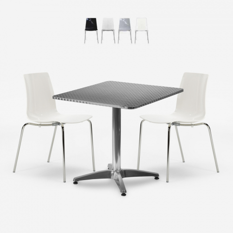 Set tavolo quadrato apribile 70x70cm acciaio 2 sedie esterni Mores Promozione