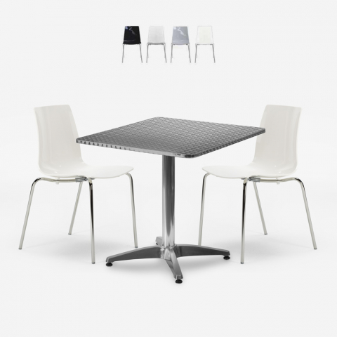 Set tavolo quadrato pieghevole 70x70cm acciaio 2 sedie esterno Mores Promozione