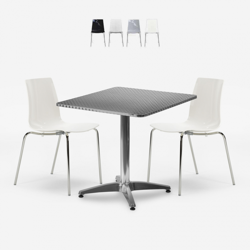 Set tavolo quadrato apribile 70x70cm acciaio 2 sedie esterni Mores Promozione