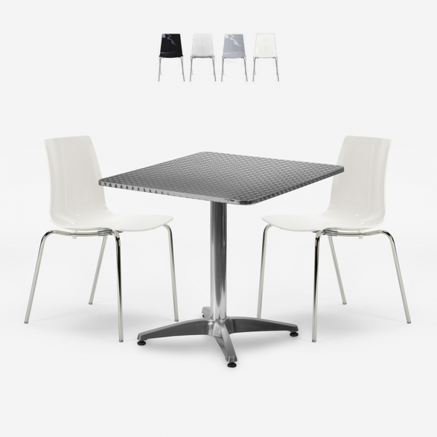 Mores set tavolo quadrato pieghevole 70x70cm acciaio 2 sedie esterno