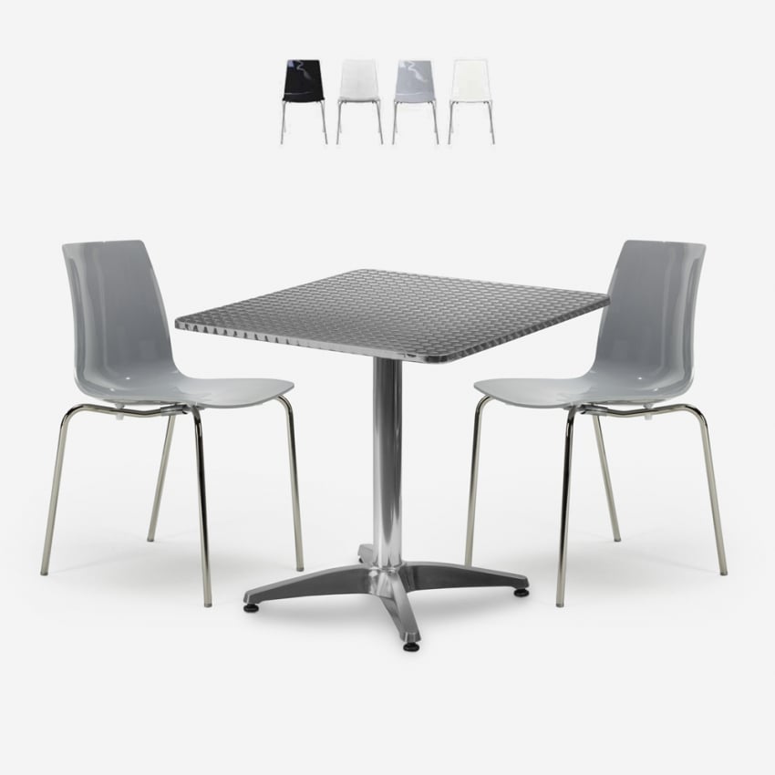 Set tavolo quadrato pieghevole 70x70cm acciaio 2 sedie esterno Mores