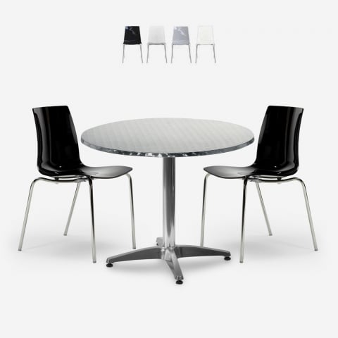 Set da esterno 2 sedie design moderno tavolo 70cm rotondo acciaio Remos Promozione
