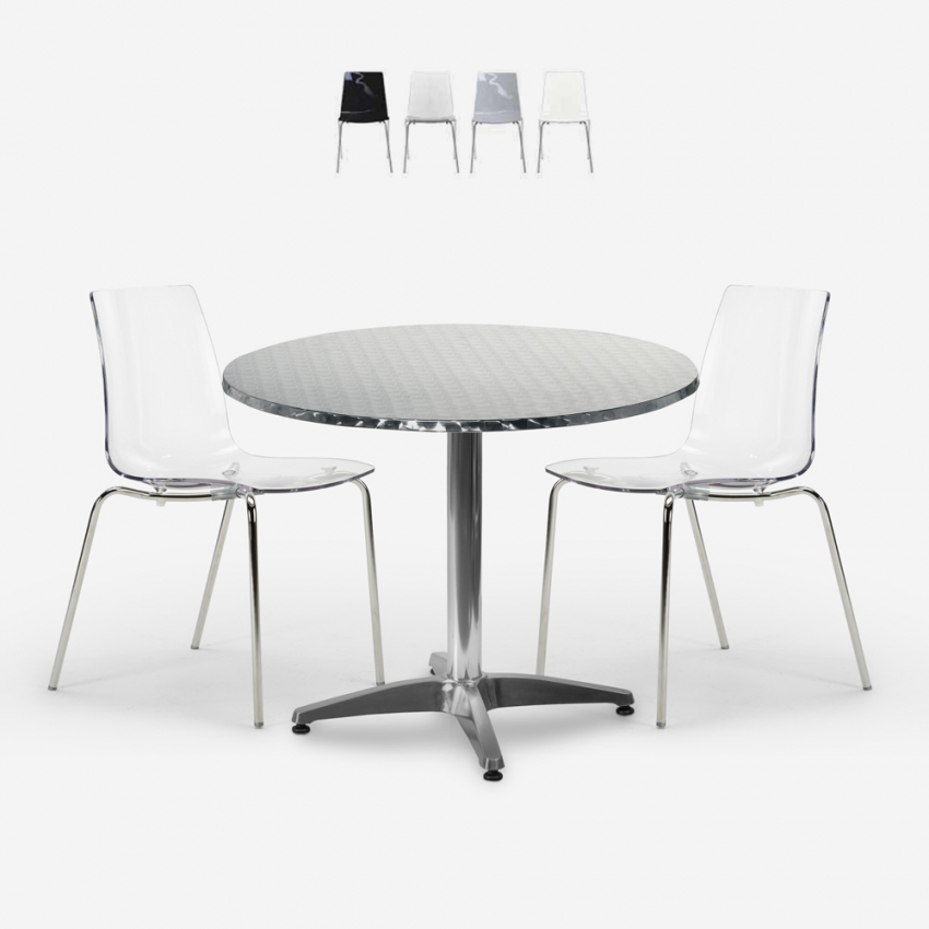 Set da esterno 2 sedie design moderno tavolo 70cm rotondo acciaio Remos Saldi Set da esterno 2 sedie design moderno tavolo 70cm rotondo acciaio Remos Saldi