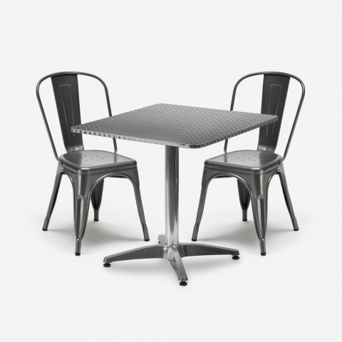 Set 2 sedie Tolix stile industriale tavolo quadrato acciaio 70x70cm Caelum Promozione