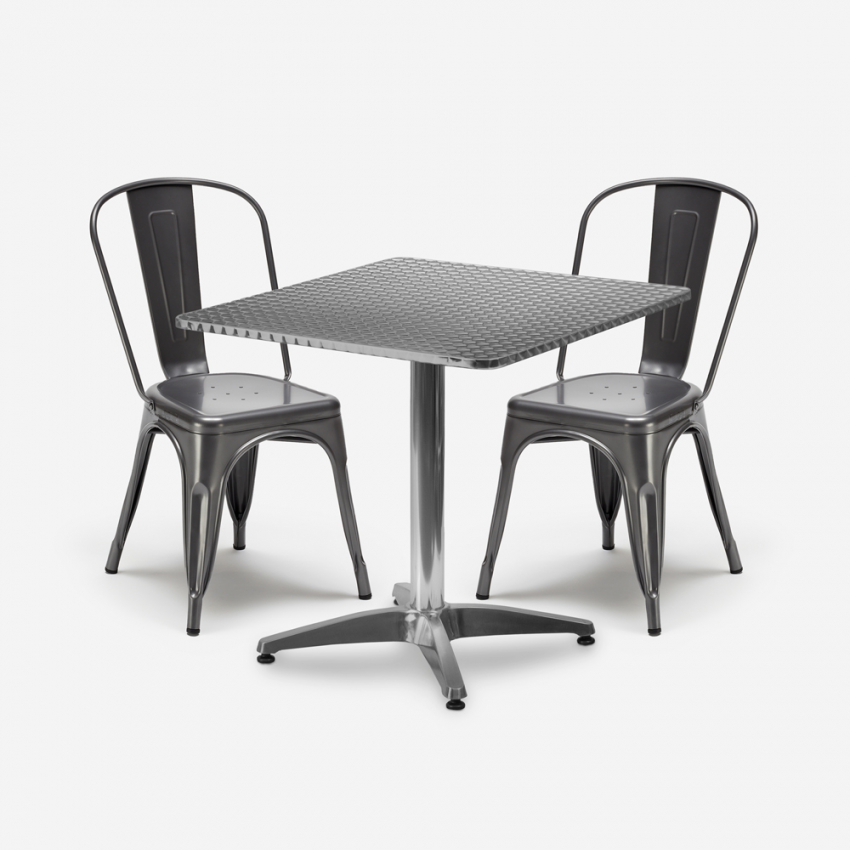 set 2 sedie Lix stile industriale tavolo quadrato acciaio 70x70cm caelum Promozione