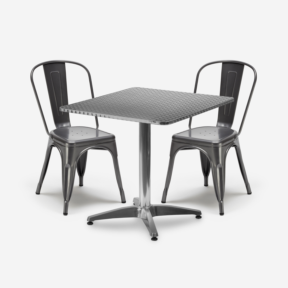 set 2 sedie stile industriale tavolo quadrato acciaio 70x70cm caelum